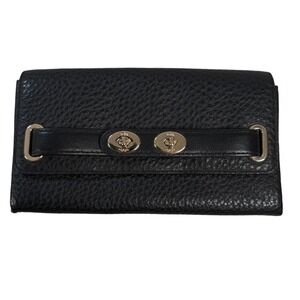 Coach Black Pebble Bubble Leather Double Turnlock Wallet Clutch Black Gold 53425